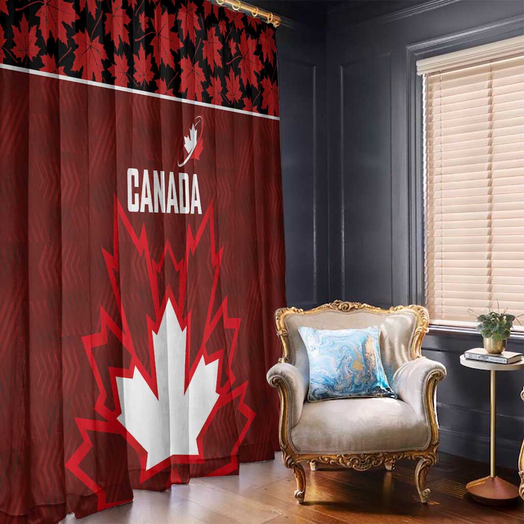 Canadian Rugby Window Curtain Maple Leaves Sporty Art Style Red Color - Wonder Print Shop