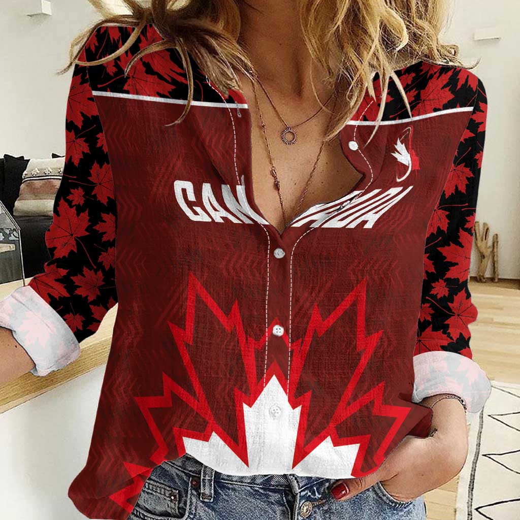 Custom Canadian Rugby Women Casual Shirt Maple Leaves Sporty Art Style Red Color - Wonder Print Shop