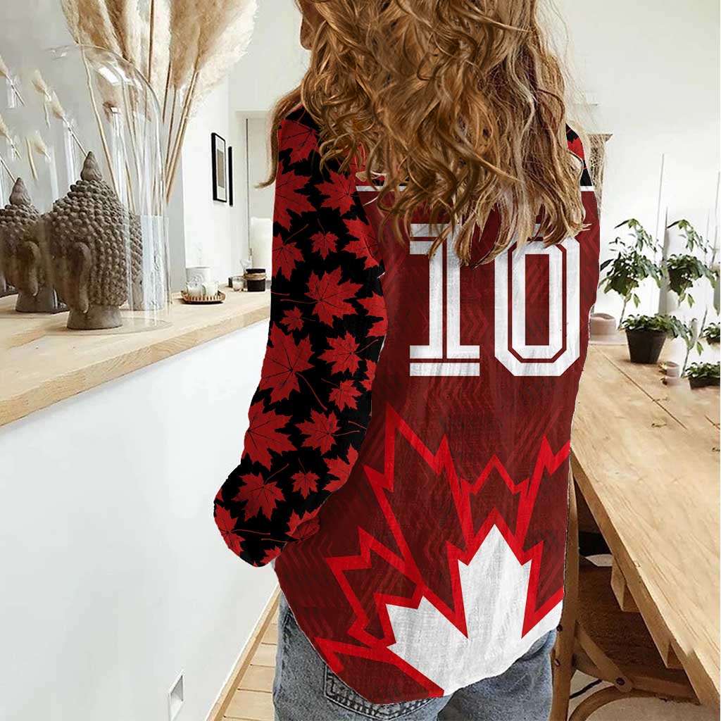 Custom Canadian Rugby Women Casual Shirt Maple Leaves Sporty Art Style Red Color - Wonder Print Shop