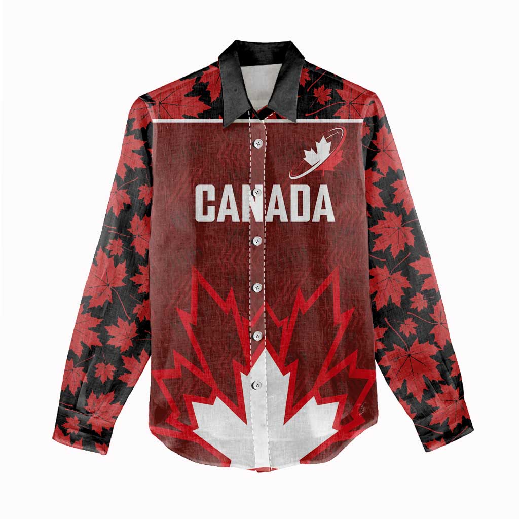 Custom Canadian Rugby Women Casual Shirt Maple Leaves Sporty Art Style Red Color - Wonder Print Shop