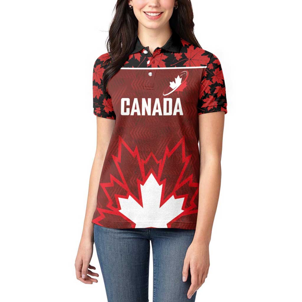 Custom Canadian Rugby Women Polo Shirt Maple Leaves Sporty Art Style Red Color - Wonder Print Shop
