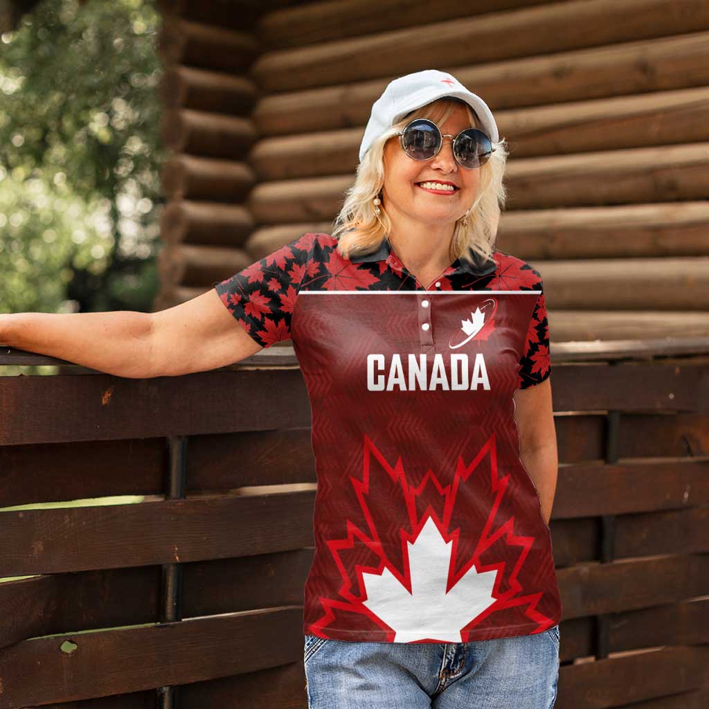 Custom Canadian Rugby Women Polo Shirt Maple Leaves Sporty Art Style Red Color - Wonder Print Shop