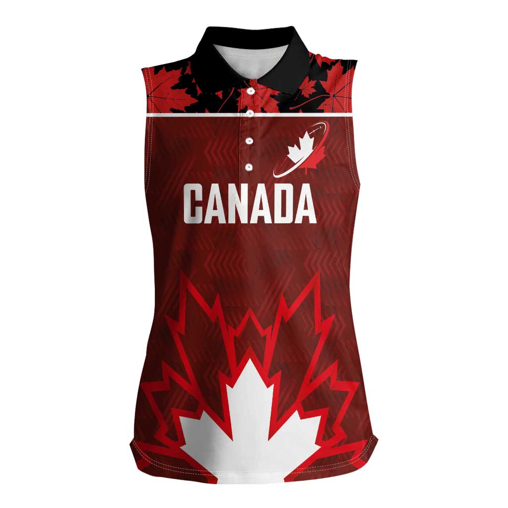 Custom Canadian Rugby Women Sleeveless Polo Shirt Maple Leaves Sporty Art Style Red Color - Wonder Print Shop