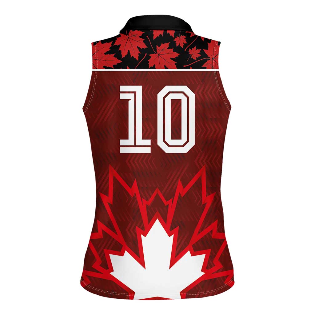 Custom Canadian Rugby Women Sleeveless Polo Shirt Maple Leaves Sporty Art Style Red Color - Wonder Print Shop