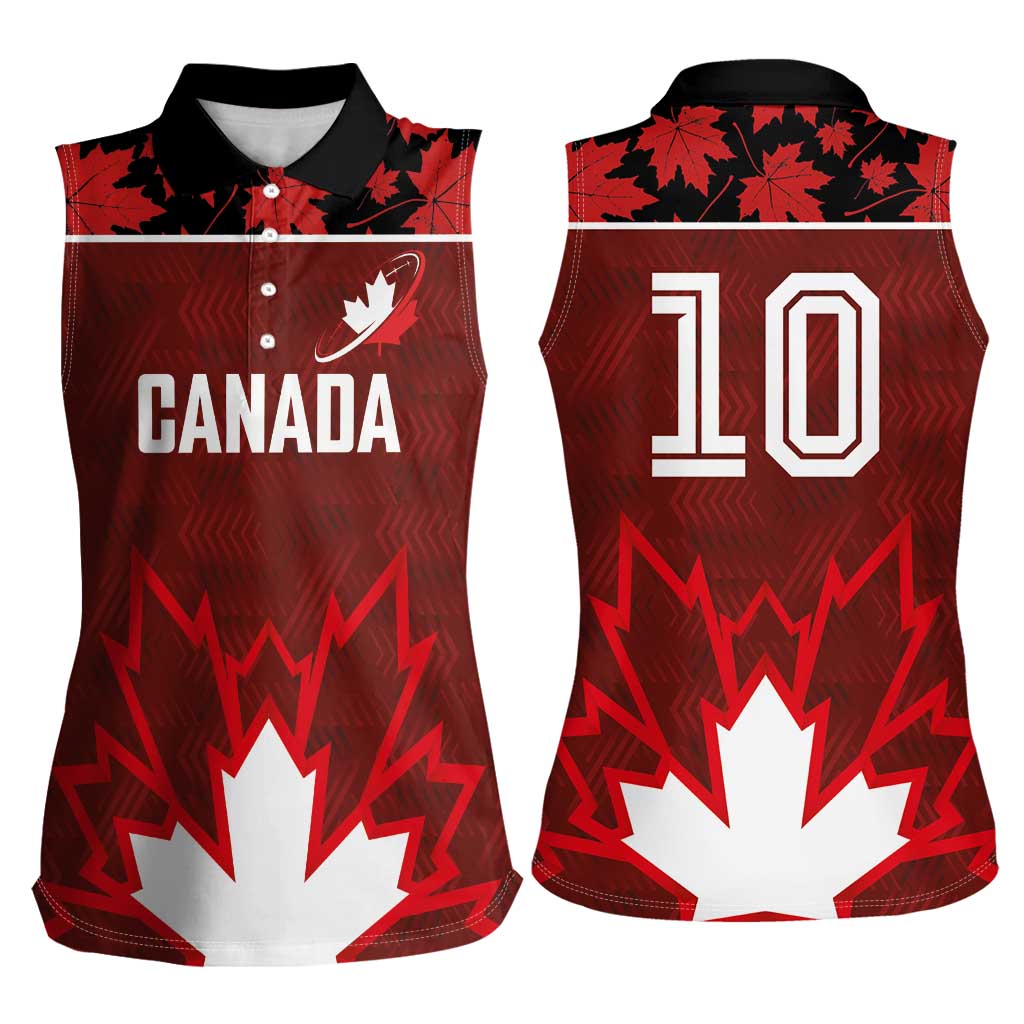 Custom Canadian Rugby Women Sleeveless Polo Shirt Maple Leaves Sporty Art Style Red Color - Wonder Print Shop