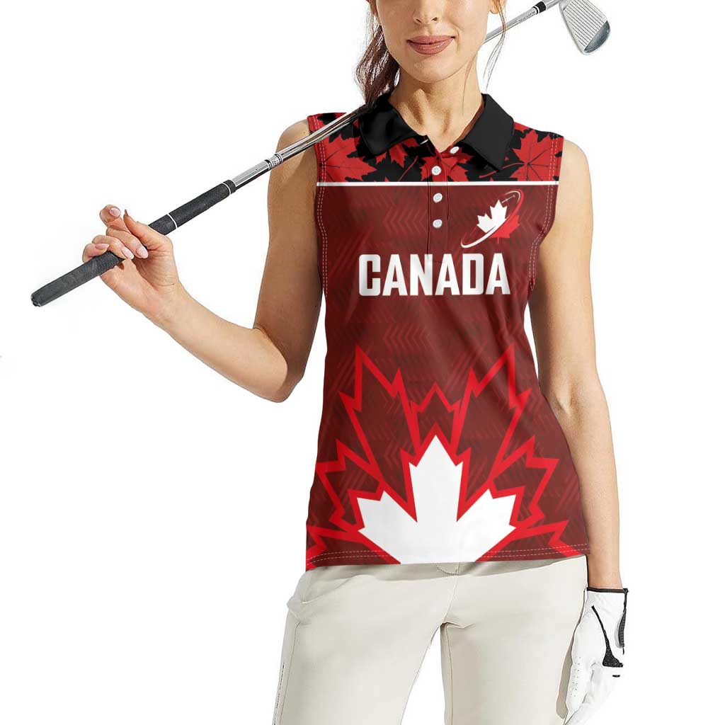 Custom Canadian Rugby Women Sleeveless Polo Shirt Maple Leaves Sporty Art Style Red Color - Wonder Print Shop