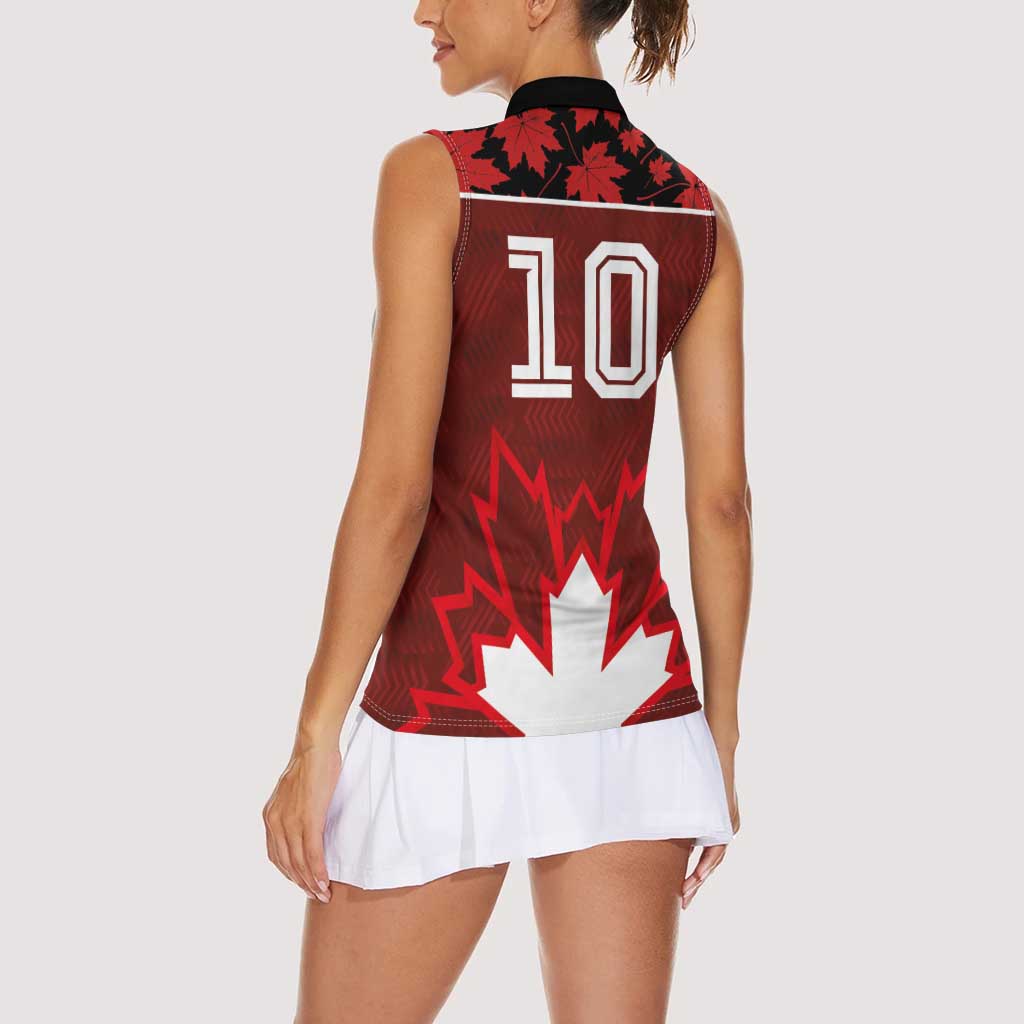 Custom Canadian Rugby Women Sleeveless Polo Shirt Maple Leaves Sporty Art Style Red Color - Wonder Print Shop