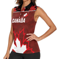 Custom Canadian Rugby Women Sleeveless Polo Shirt Maple Leaves Sporty Art Style Red Color - Wonder Print Shop