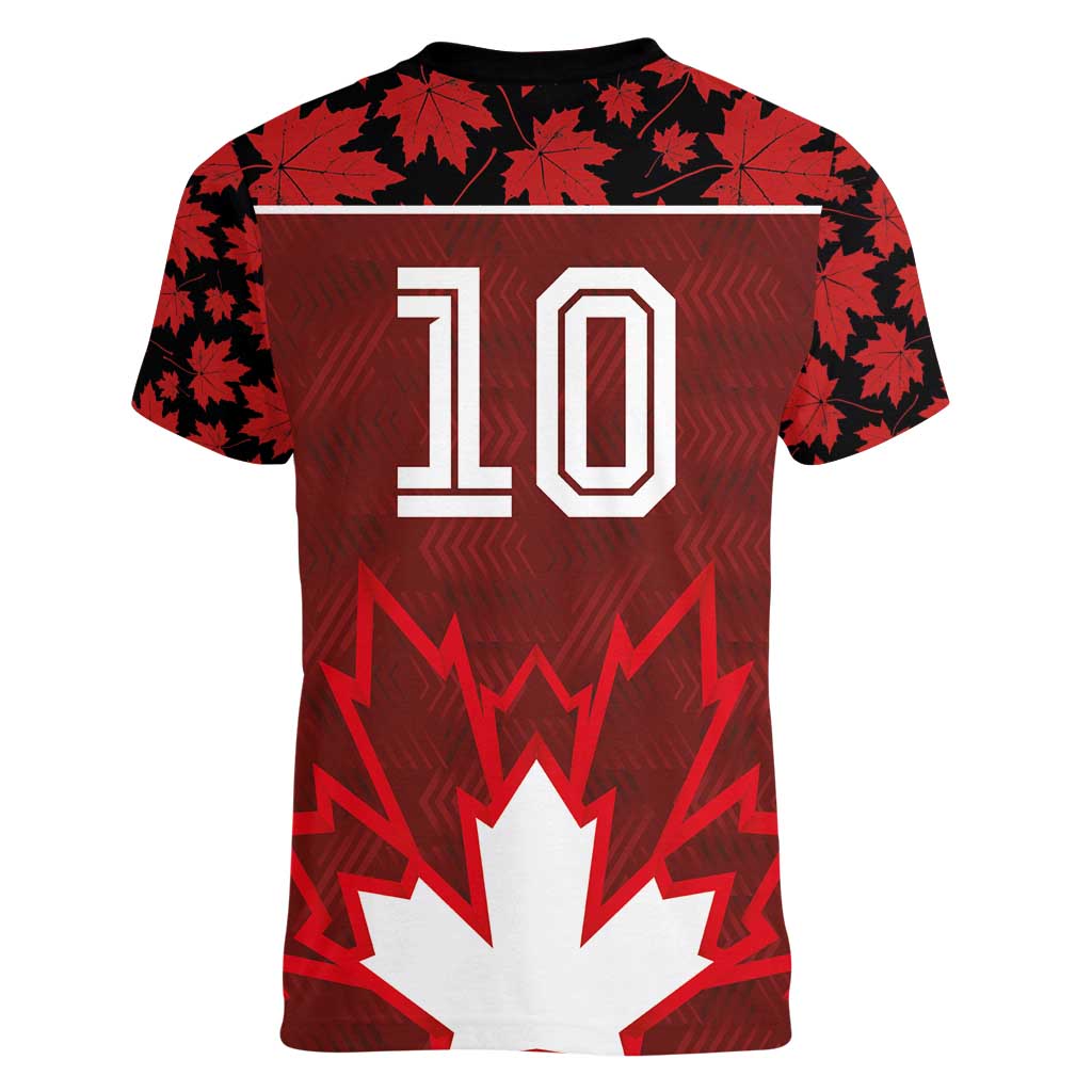 Custom Canadian Rugby Women V-Neck T-Shirt Maple Leaves Sporty Art Style Red Color - Wonder Print Shop