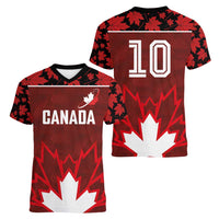 Custom Canadian Rugby Women V-Neck T-Shirt Maple Leaves Sporty Art Style Red Color - Wonder Print Shop