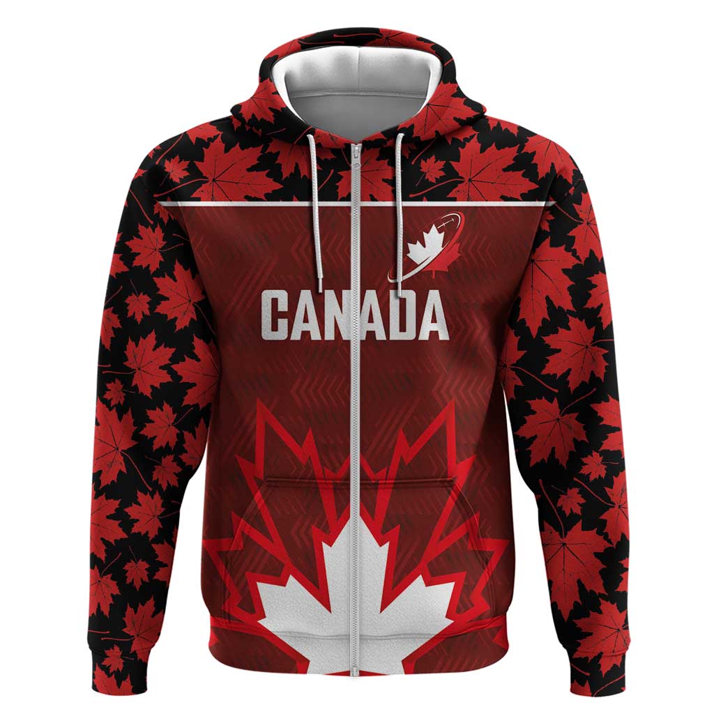 Custom Canadian Rugby Zip Hoodie Maple Leaves Sporty Art Style Red Color - Wonder Print Shop