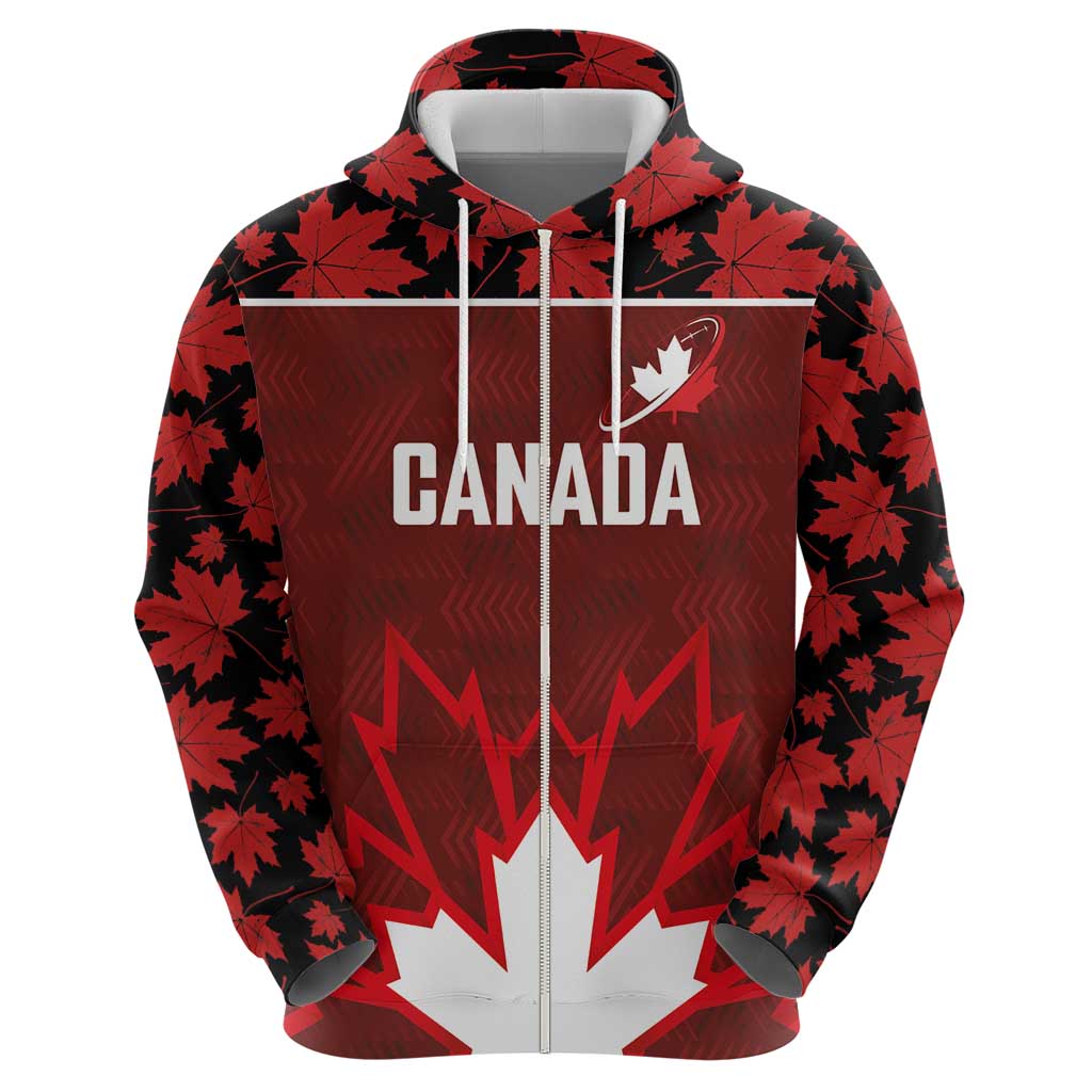 Custom Canadian Rugby Zip Hoodie Maple Leaves Sporty Art Style Red Color - Wonder Print Shop