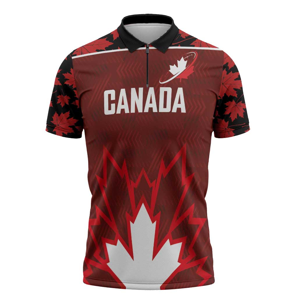 Custom Canadian Rugby Zipper Polo Shirt Maple Leaves Sporty Art Style Red Color - Wonder Print Shop