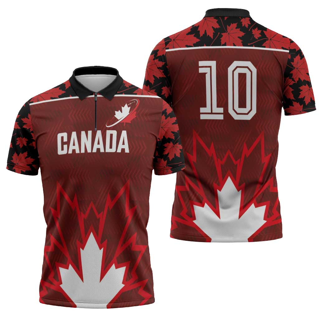 Custom Canadian Rugby Zipper Polo Shirt Maple Leaves Sporty Art Style Red Color - Wonder Print Shop