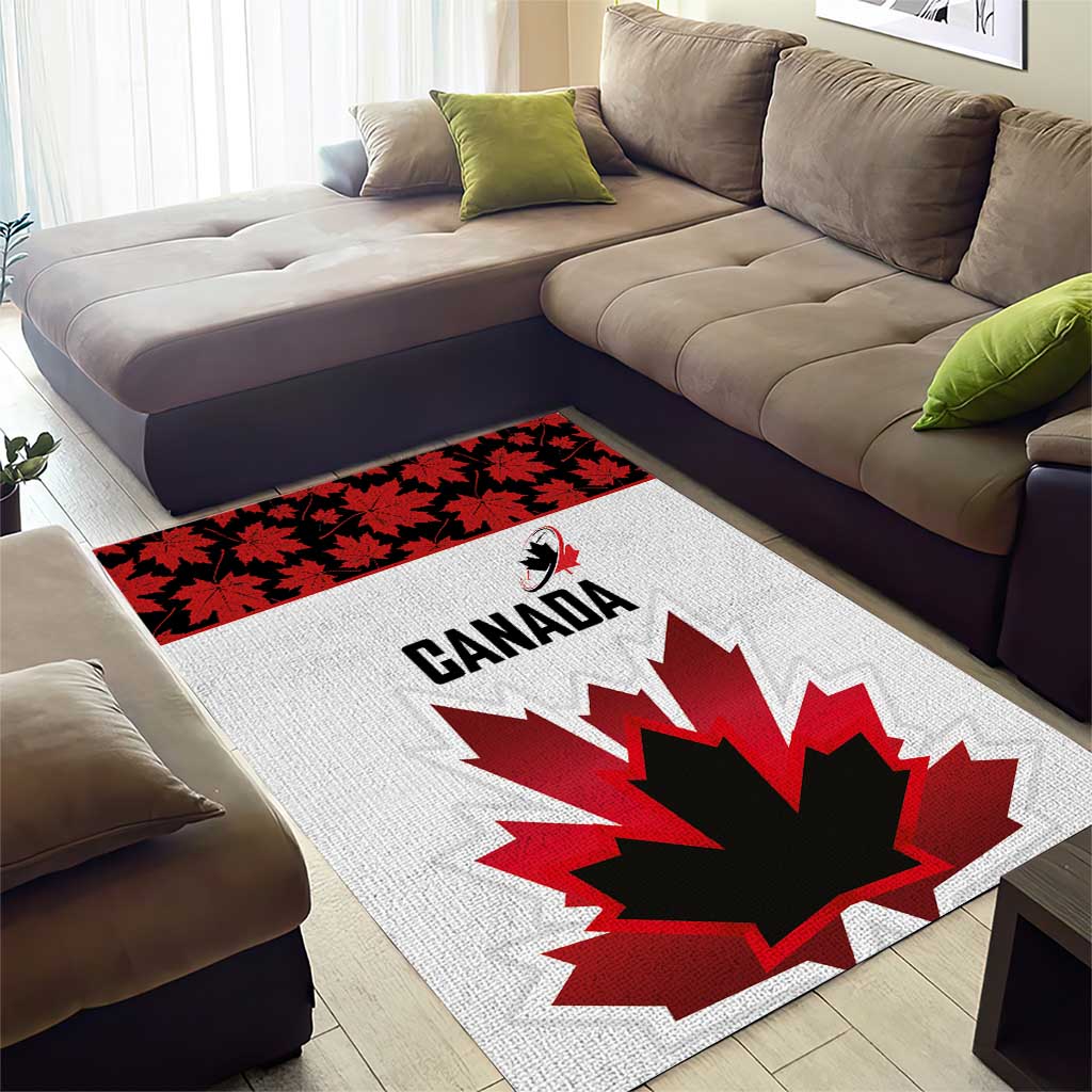 Canadian Rugby Area Rug Maple Leaves Sporty Art Style White Color - Wonder Print Shop