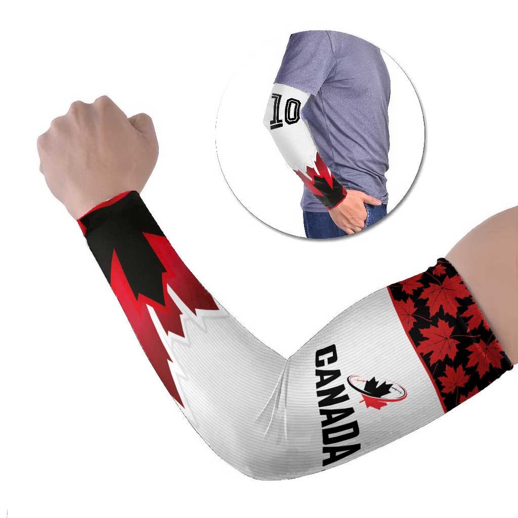 Custom Canadian Rugby Arm Sleeves Maple Leaves Sporty Art Style White Color - Wonder Print Shop