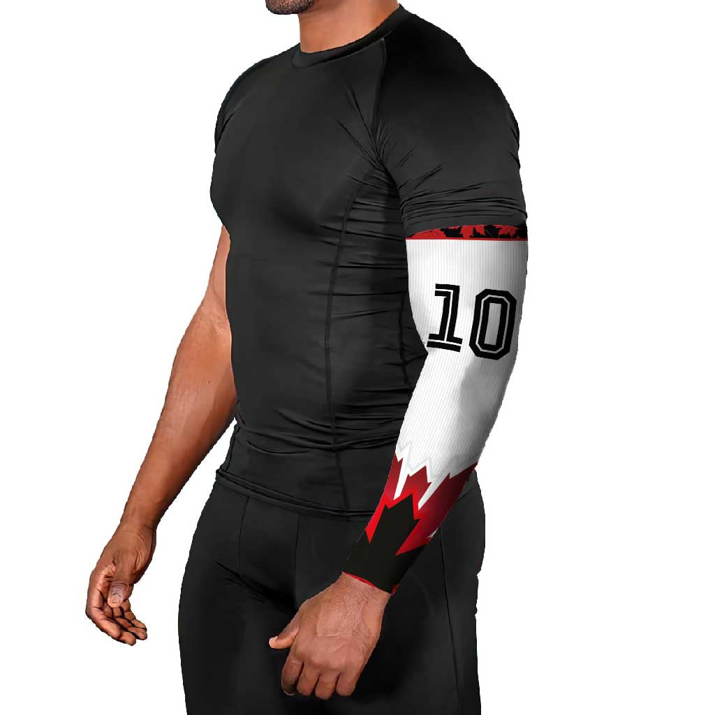 Custom Canadian Rugby Arm Sleeves Maple Leaves Sporty Art Style White Color - Wonder Print Shop