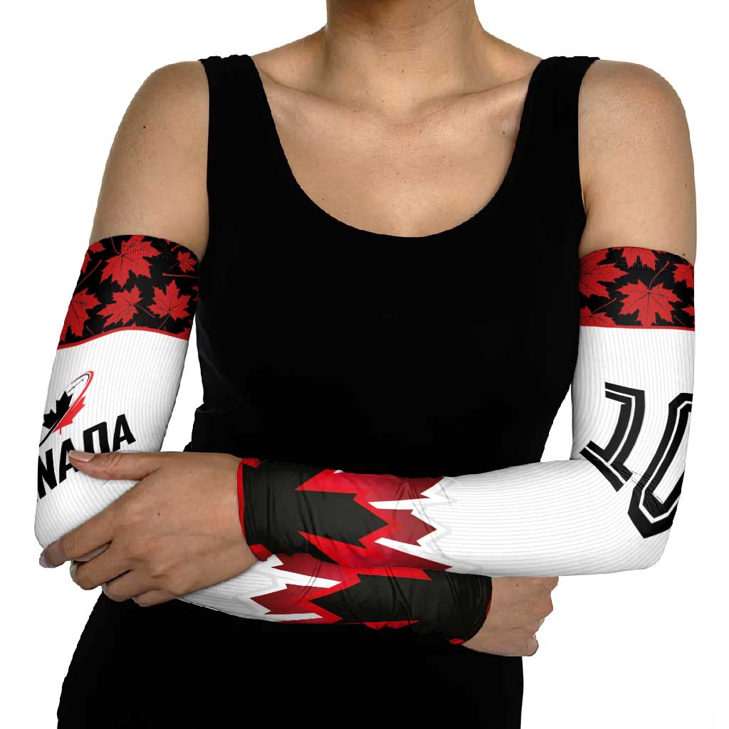Custom Canadian Rugby Arm Sleeves Maple Leaves Sporty Art Style White Color - Wonder Print Shop