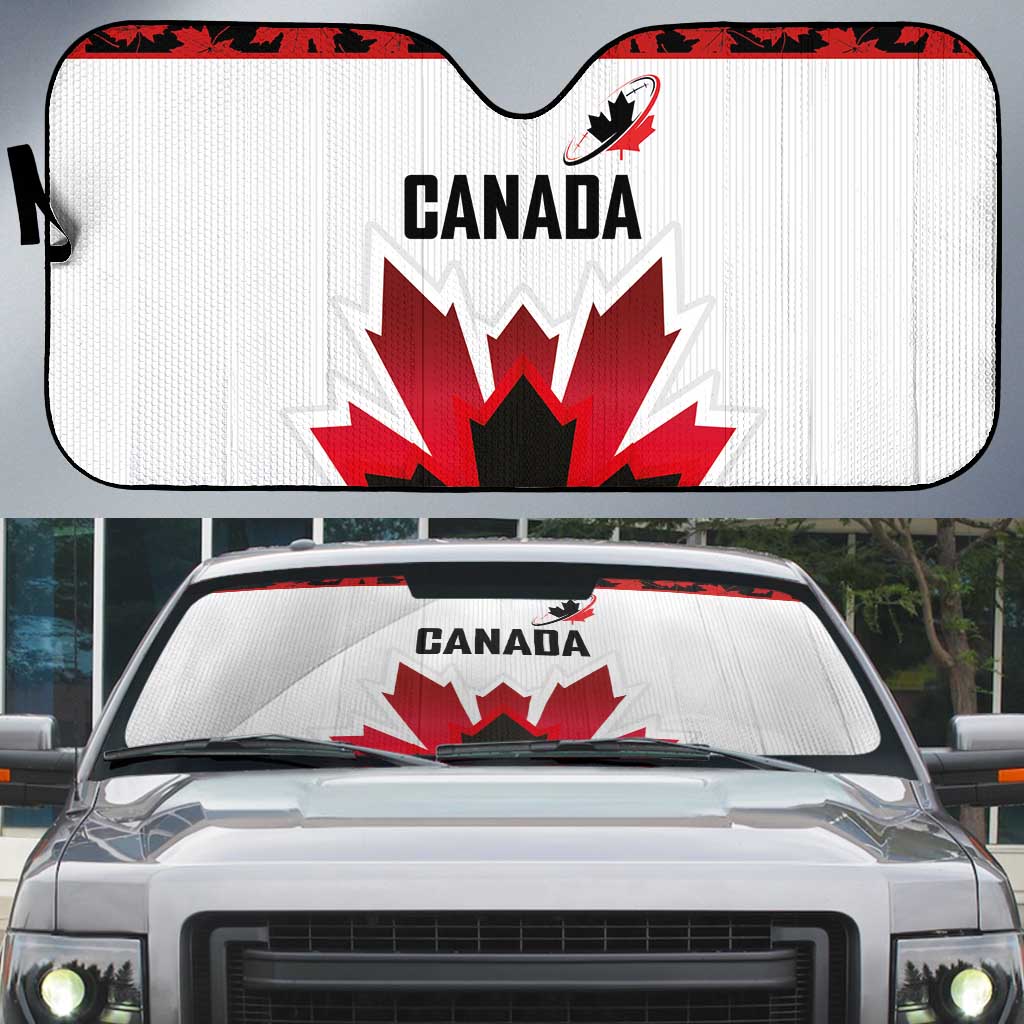 Canadian Rugby Auto Sun Shade Maple Leaves Sporty Art Style White Color - Wonder Print Shop