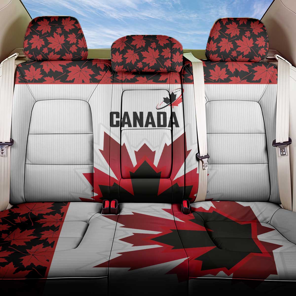 Canadian Rugby Back Car Seat Cover Maple Leaves Sporty Art Style White Color - Wonder Print Shop