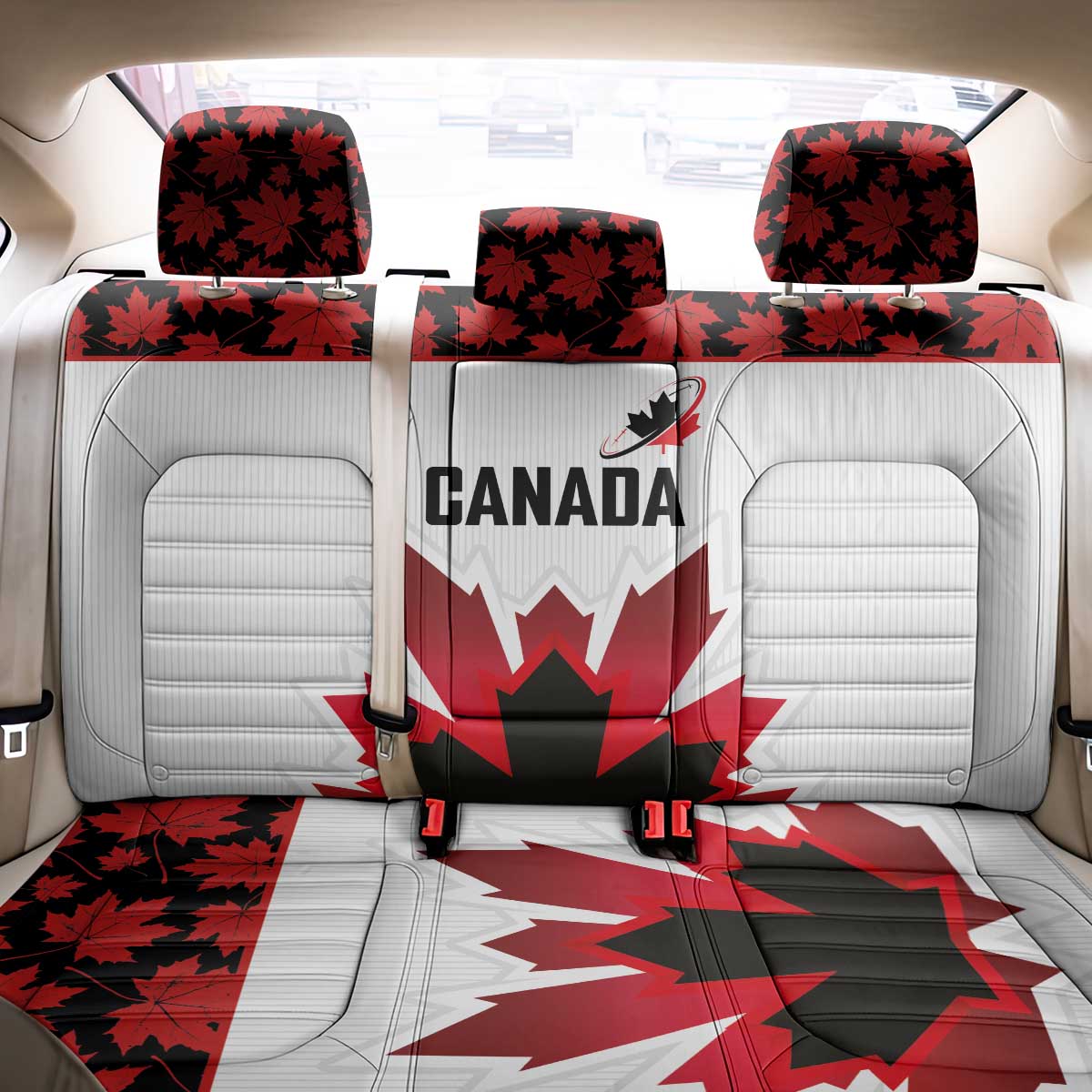 Canadian Rugby Back Car Seat Cover Maple Leaves Sporty Art Style White Color - Wonder Print Shop