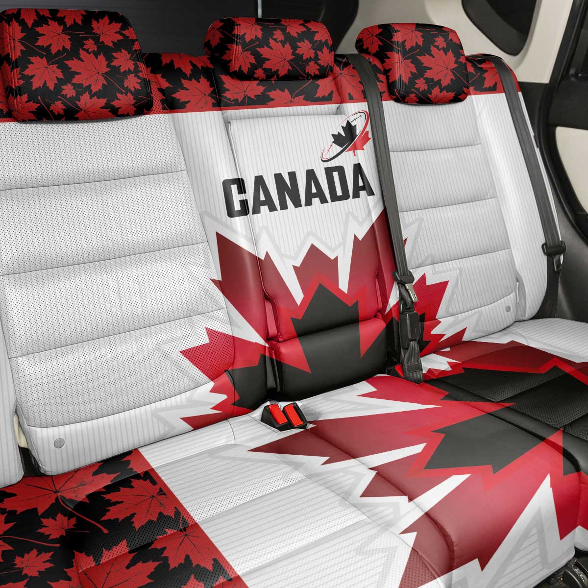 Canadian Rugby Back Car Seat Cover Maple Leaves Sporty Art Style White Color - Wonder Print Shop