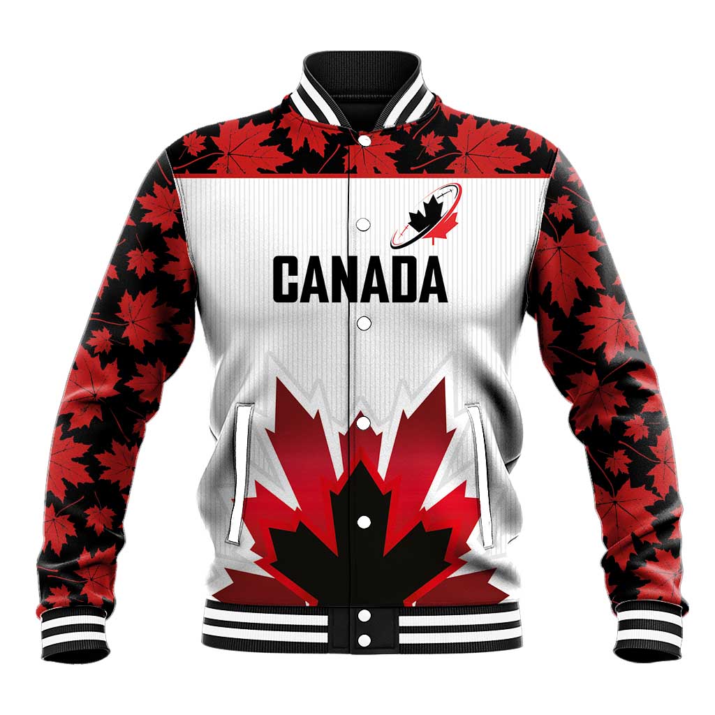 Custom Canadian Rugby Baseball Jacket Maple Leaves Sporty Art Style White Color - Wonder Print Shop