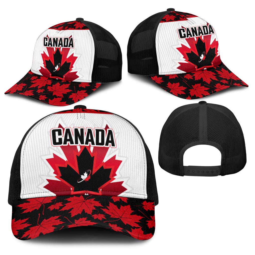 Canadian Rugby Baseball Net Cap Maple Leaves Sporty Art Style White Color - Wonder Print Shop