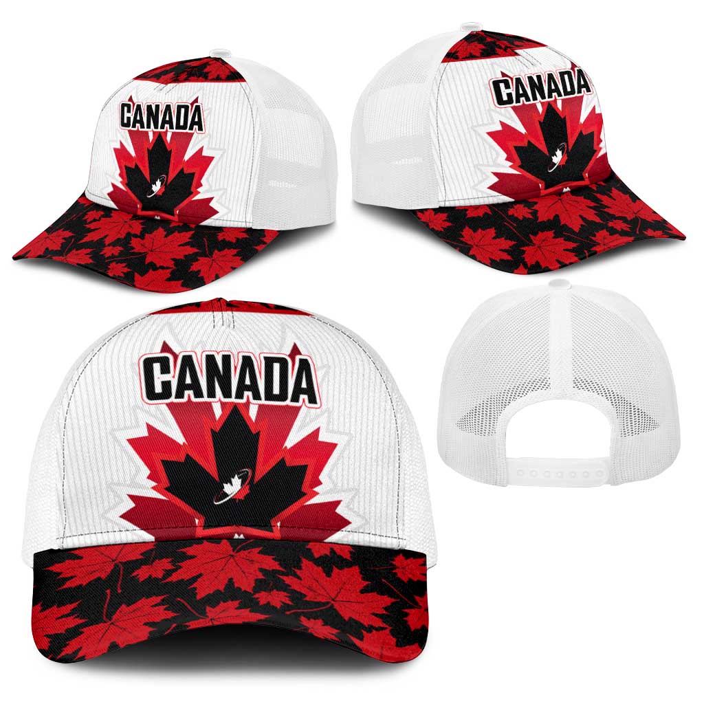 Canadian Rugby Baseball Net Cap Maple Leaves Sporty Art Style White Color - Wonder Print Shop