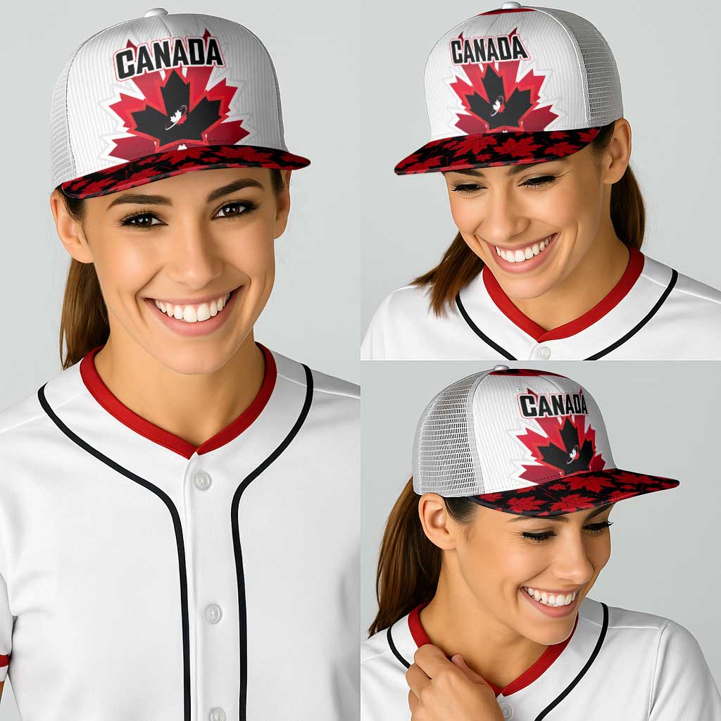 Canadian Rugby Baseball Net Cap Maple Leaves Sporty Art Style White Color - Wonder Print Shop