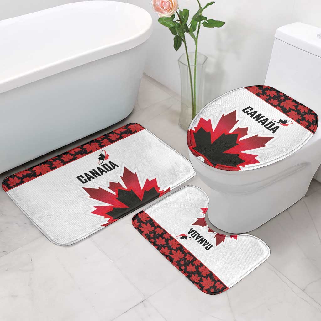 Canadian Rugby Bathroom Set Maple Leaves Sporty Art Style White Color - Wonder Print Shop