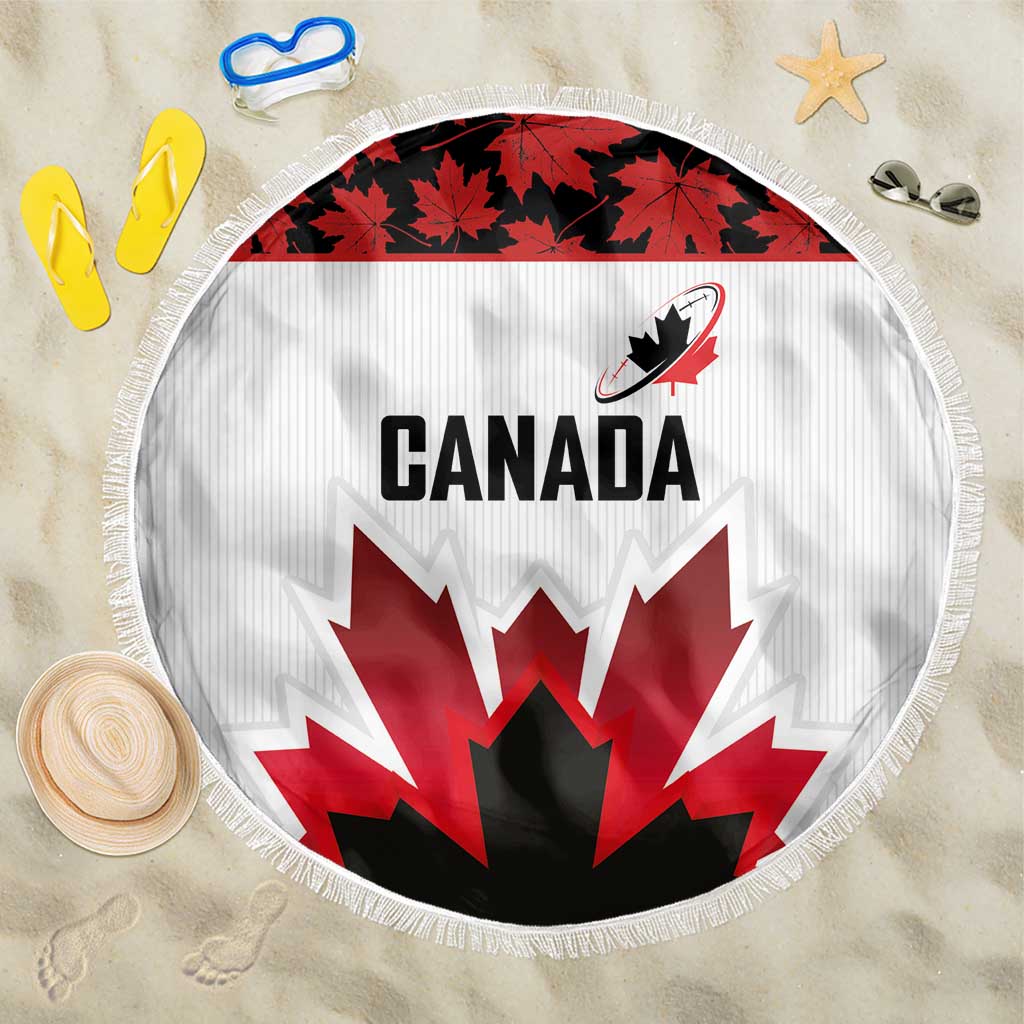Canadian Rugby Beach Blanket Maple Leaves Sporty Art Style White Color - Wonder Print Shop
