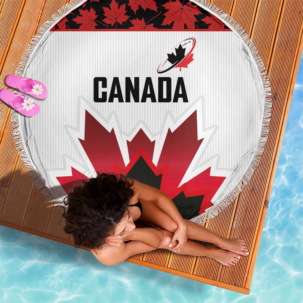 Canadian Rugby Beach Blanket Maple Leaves Sporty Art Style White Color - Wonder Print Shop