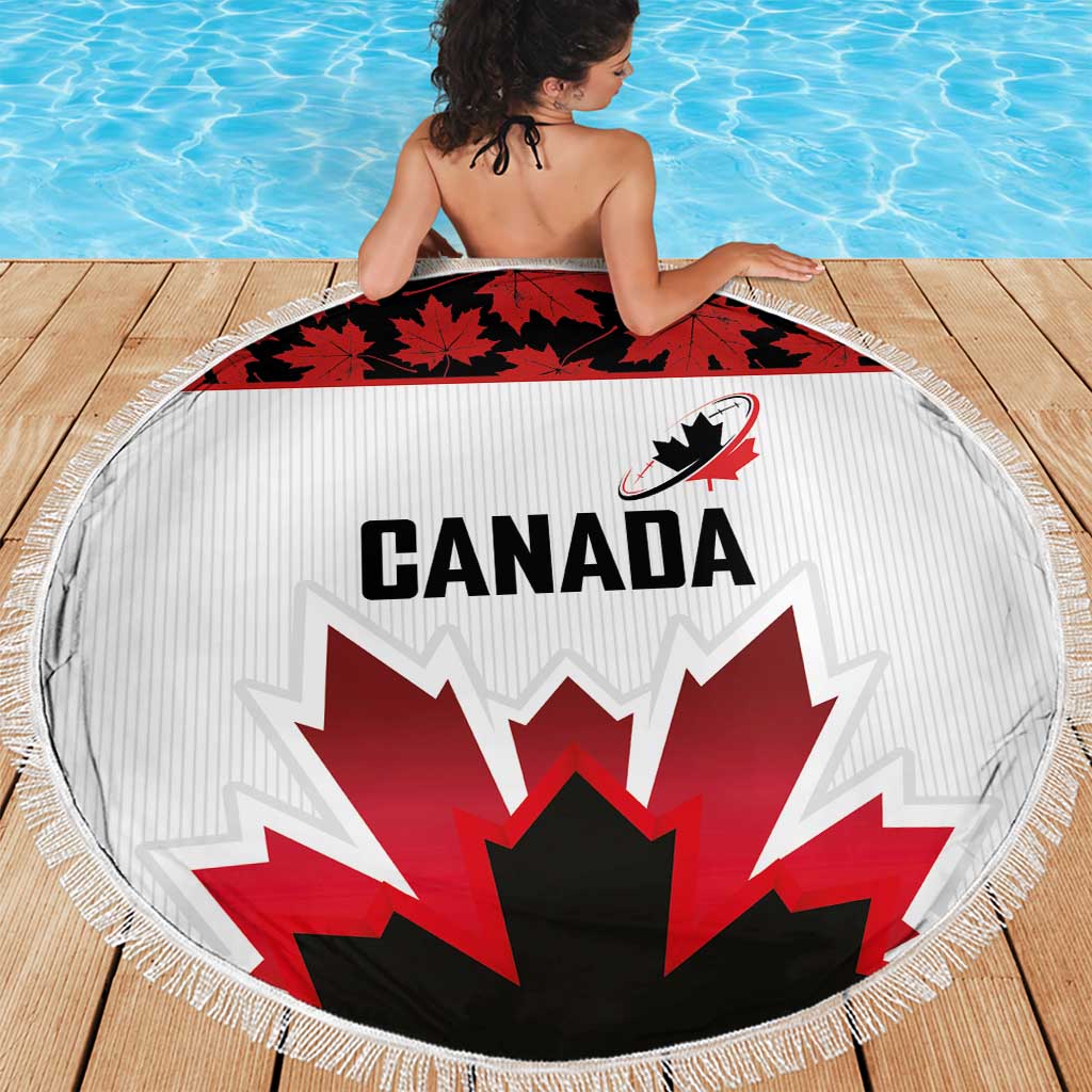 Canadian Rugby Beach Blanket Maple Leaves Sporty Art Style White Color - Wonder Print Shop