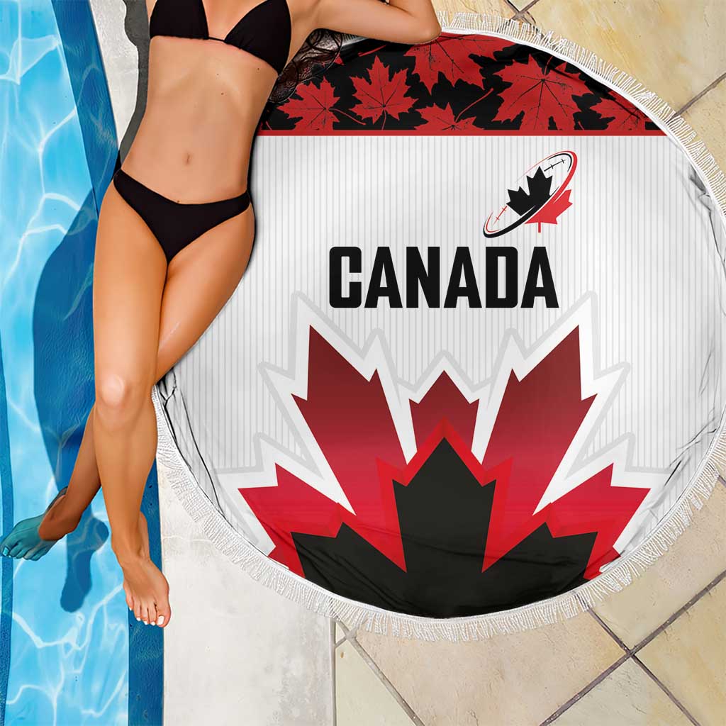 Canadian Rugby Beach Blanket Maple Leaves Sporty Art Style White Color - Wonder Print Shop