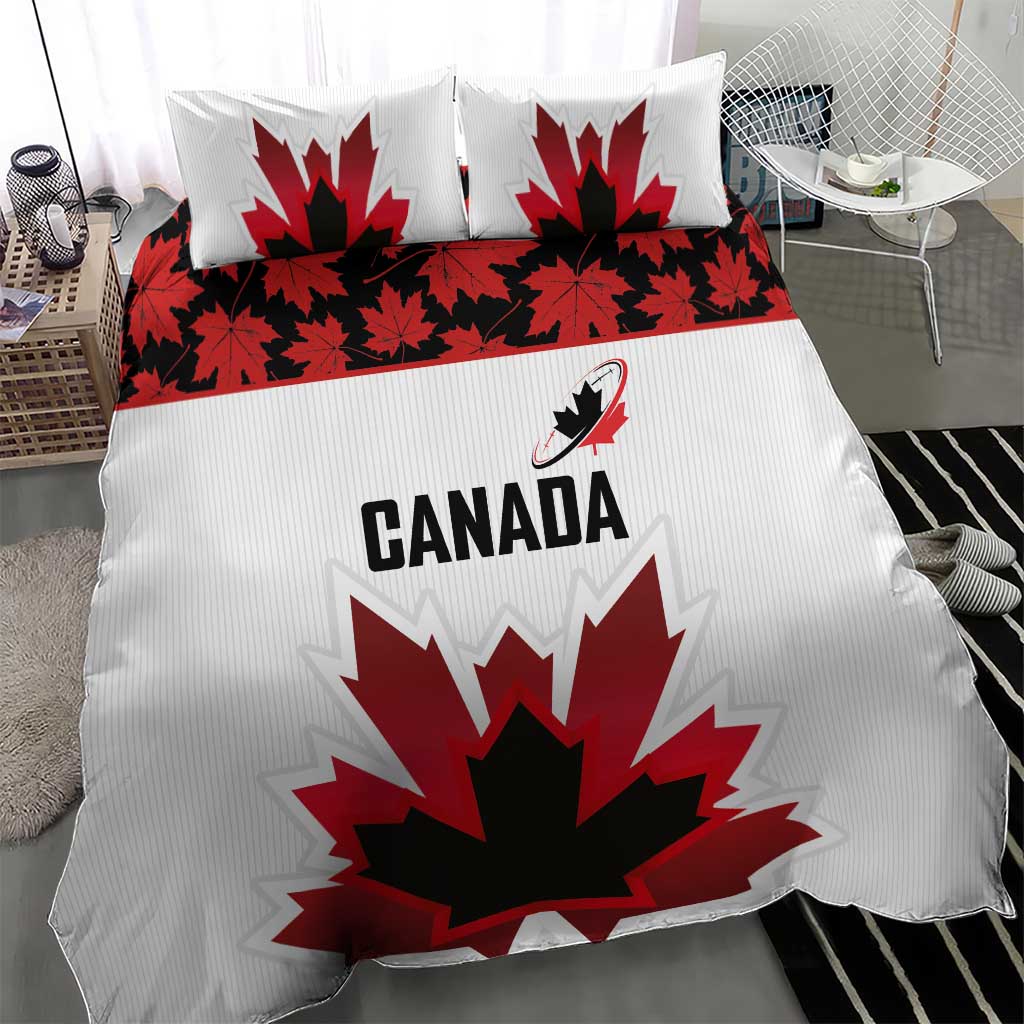 Canadian Rugby Bedding Set Maple Leaves Sporty Art Style White Color - Wonder Print Shop