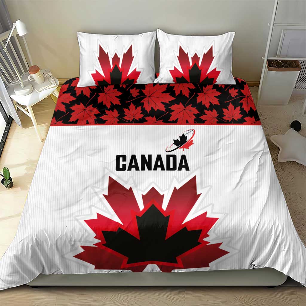 Canadian Rugby Bedding Set Maple Leaves Sporty Art Style White Color - Wonder Print Shop