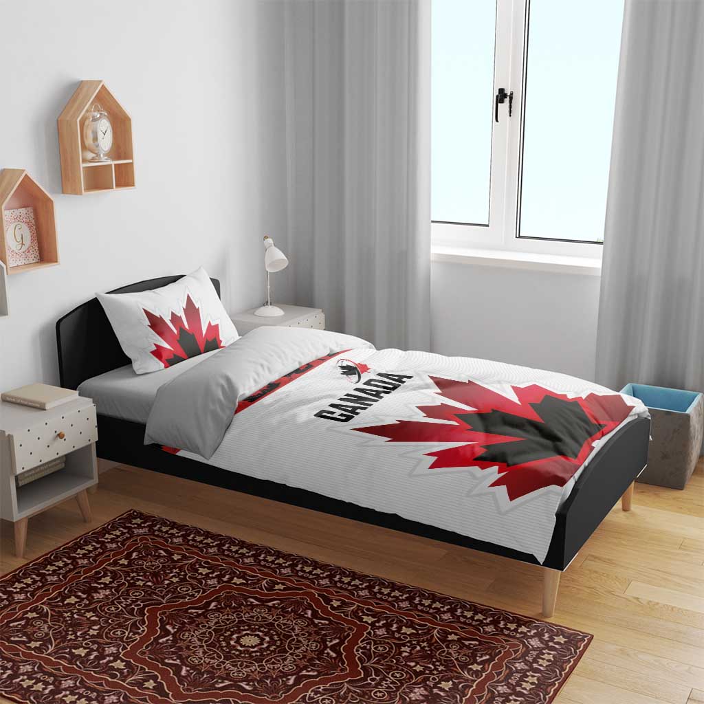 Canadian Rugby Bedding Set Maple Leaves Sporty Art Style White Color - Wonder Print Shop