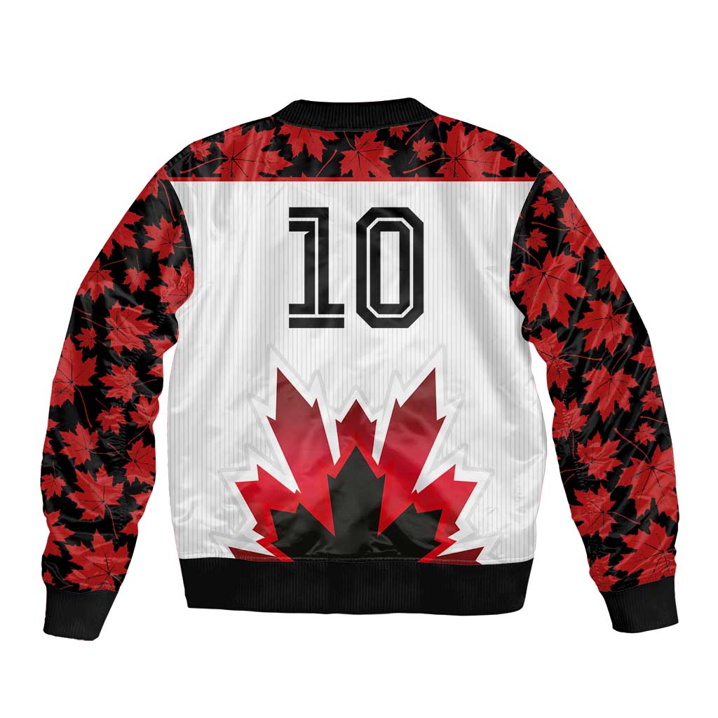 Custom Canadian Rugby Bomber Jacket Maple Leaves Sporty Art Style White Color - Wonder Print Shop
