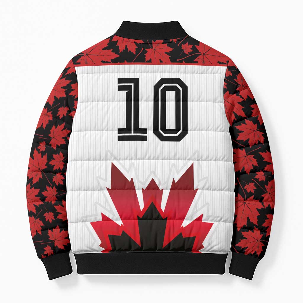 Custom Canadian Rugby Bomber Puffer Jacket Maple Leaves Sporty Art Style White Color - Wonder Print Shop