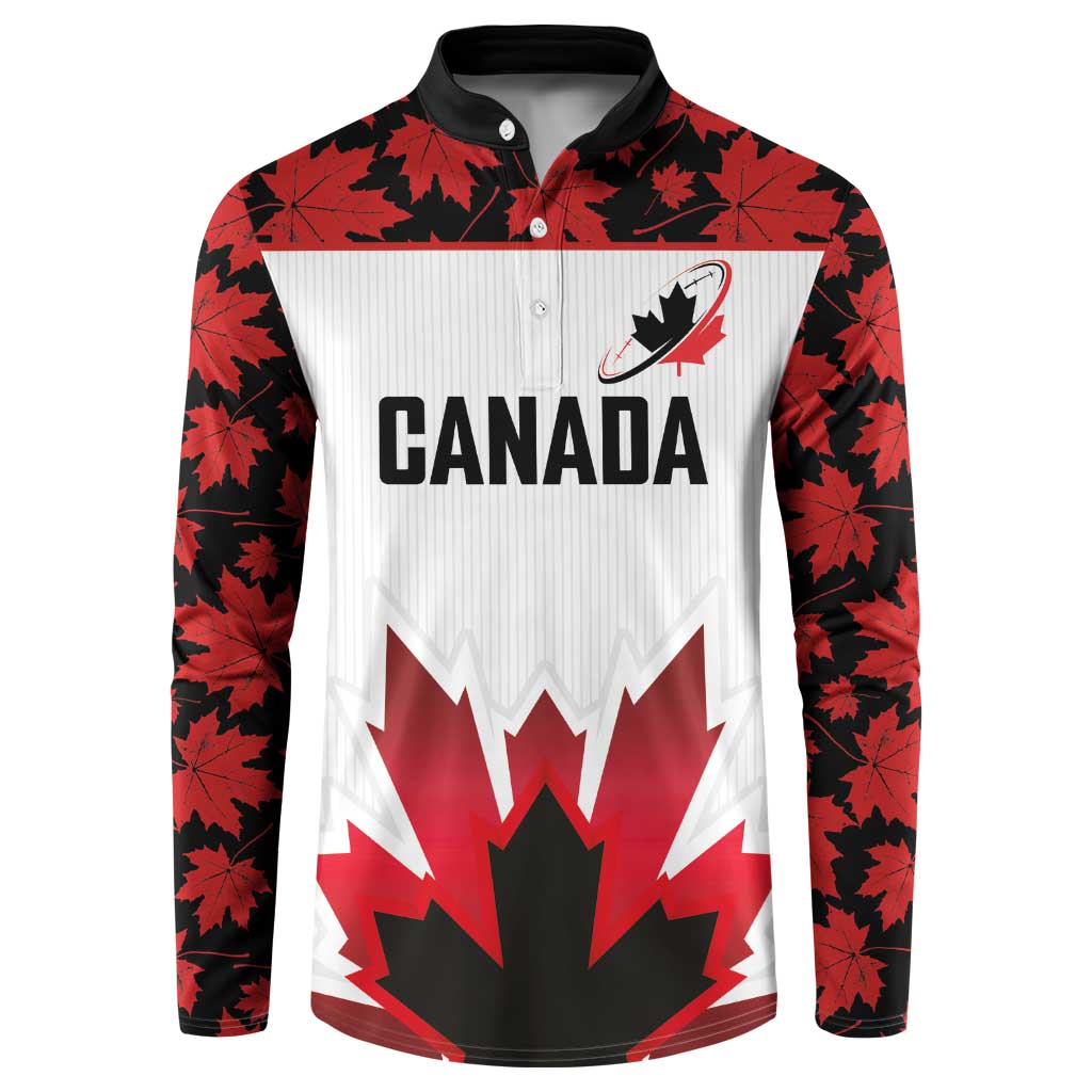 Custom Canadian Rugby Button Sweatshirt Maple Leaves Sporty Art Style White Color - Wonder Print Shop