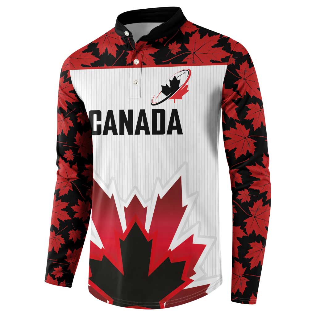 Custom Canadian Rugby Button Sweatshirt Maple Leaves Sporty Art Style White Color - Wonder Print Shop