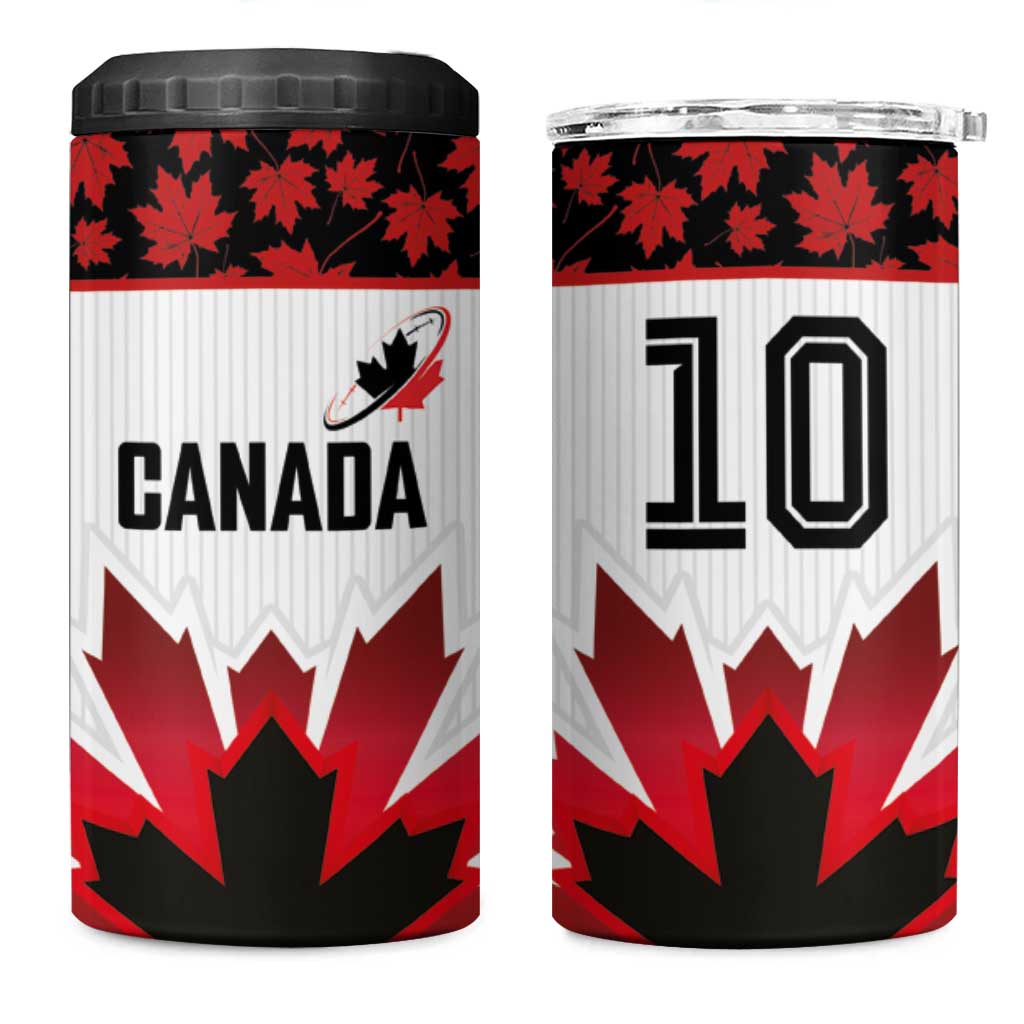 Custom Canadian Rugby 4 in 1 Can Cooler Tumbler Maple Leaves Sporty Art Style White Color - Wonder Print Shop