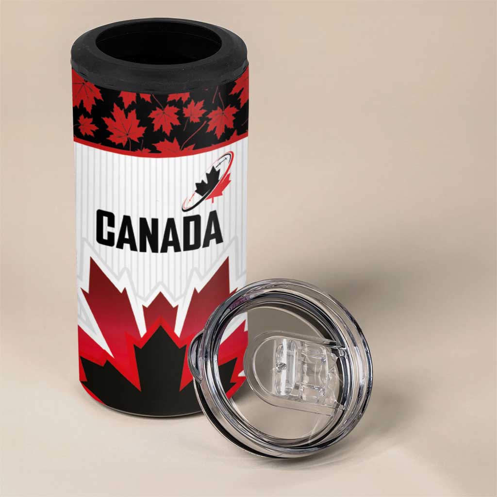 Custom Canadian Rugby 4 in 1 Can Cooler Tumbler Maple Leaves Sporty Art Style White Color - Wonder Print Shop