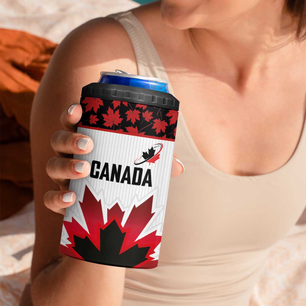 Custom Canadian Rugby 4 in 1 Can Cooler Tumbler Maple Leaves Sporty Art Style White Color - Wonder Print Shop