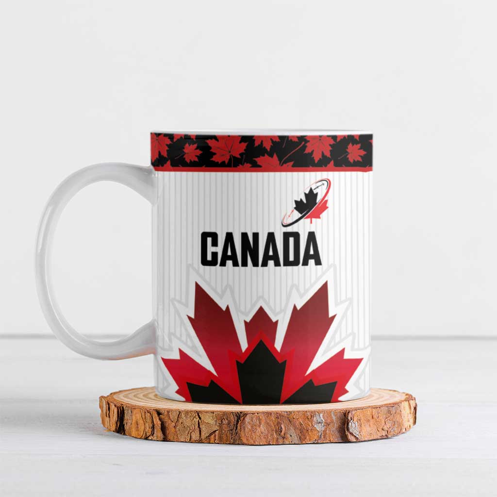 Custom Canadian Rugby Ceramic Mug Maple Leaves Sporty Art Style White Color - Wonder Print Shop