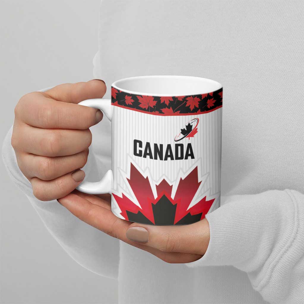 Custom Canadian Rugby Ceramic Mug Maple Leaves Sporty Art Style White Color - Wonder Print Shop