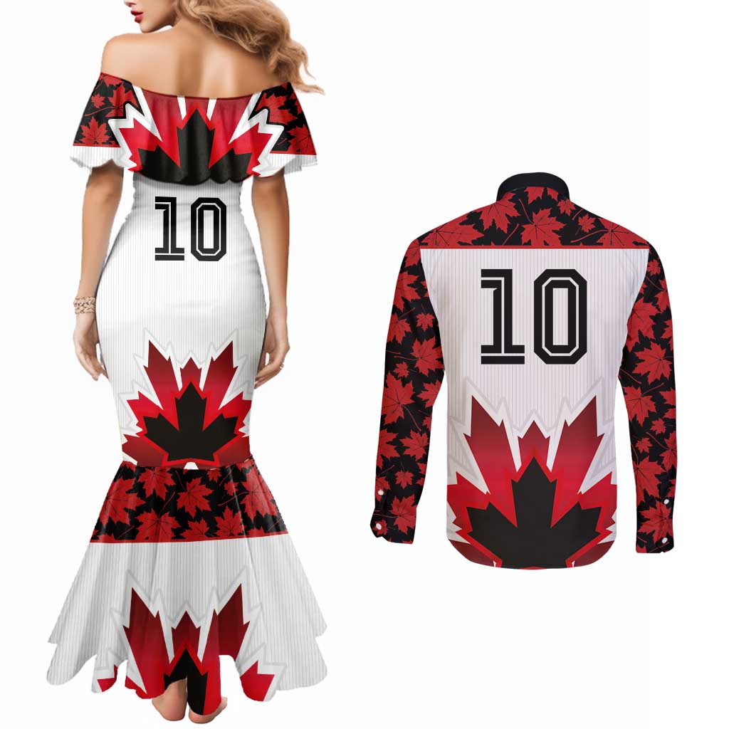 Custom Canadian Rugby Couples Matching Mermaid Dress and Long Sleeve Button Shirt Maple Leaves Sporty Art Style White Color - Wonder Print Shop