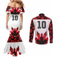 Custom Canadian Rugby Couples Matching Mermaid Dress and Long Sleeve Button Shirt Maple Leaves Sporty Art Style White Color - Wonder Print Shop