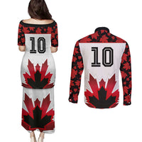Custom Canadian Rugby Couples Matching Puletasi and Long Sleeve Button Shirt Maple Leaves Sporty Art Style White Color - Wonder Print Shop